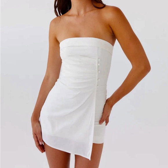 Peppermayo Mini Dress White Lavinia Linen Blend Tube Strapless size US 4 - Picture 1 of 7